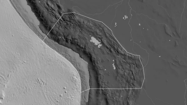Zarys Płyty Tektonicznej Altiplano Krawędziami Otaczających Płyt Tle Mapy Dwupoziomowej — Zdjęcie stockowe