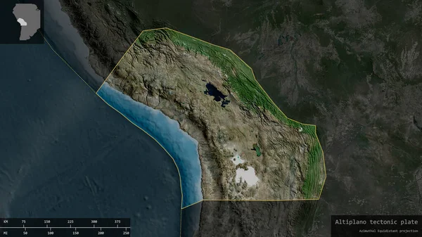 Forma Placa Altiplano Delineado Fundo Escurecido Dessaturado Mapa Satélite Com — Fotografia de Stock