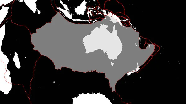 Forma Placa Tectônica Australiana Com Bordas Placas Circundantes Contra Pano — Fotografia de Stock