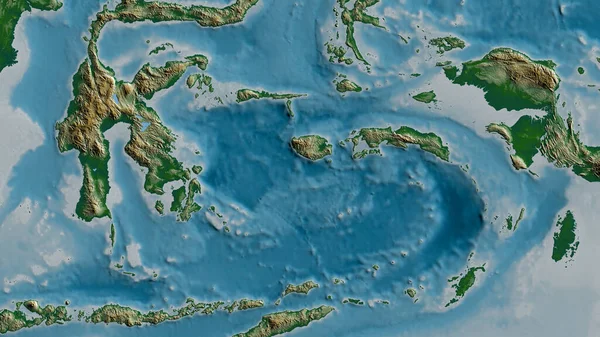 Fizyczna Mapa Obszaru Wokół Płyty Tektonicznej Morza Bandyckiego Renderowanie — Zdjęcie stockowe