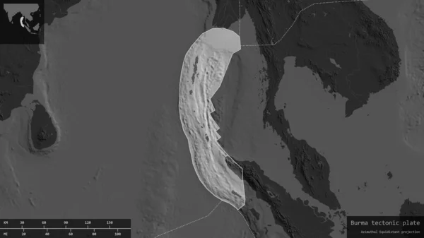 Burmas Platta Form Beskrivs Mörkare Och Desaturerad Bakgrund Bilnivå Kartan — Stockfoto