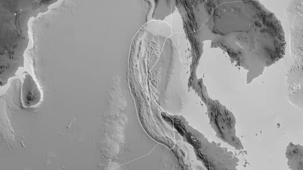 Obrys Tektonické Desky Barmy Ohraničením Okolních Desek Pozadí Mapy Stupních — Stock fotografie