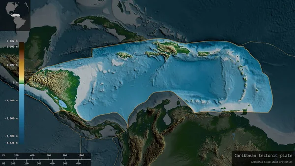 Forma Placa Caribeña Delineada Sobre Fondo Oscuro Desaturado Del Mapa — Foto de Stock