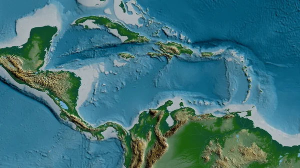 Mappa Fisica Dell Area Intorno Alla Placca Tettonica Caraibica Rendering — Foto Stock