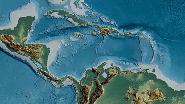Karayipler Tektonik Plakası Etrafındaki Bölgenin Rahatlama Haritası Görüntüleme — Stok fotoğraf