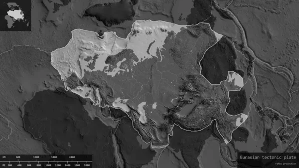 Forma Placa Eurasiática Delineada Sobre Fondo Oscuro Desaturado Del Mapa — Foto de Stock