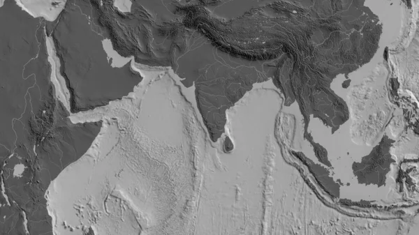 Mapa Bilevel Del Área Alrededor Placa Tectónica India Renderizado — Foto de Stock