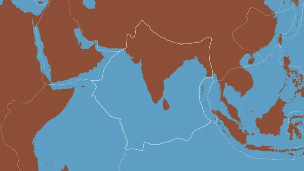 Zarys Indyjskiej Płyty Tektonicznej Granicami Otaczających Płyt Tle Mapy Wzorcowej — Zdjęcie stockowe
