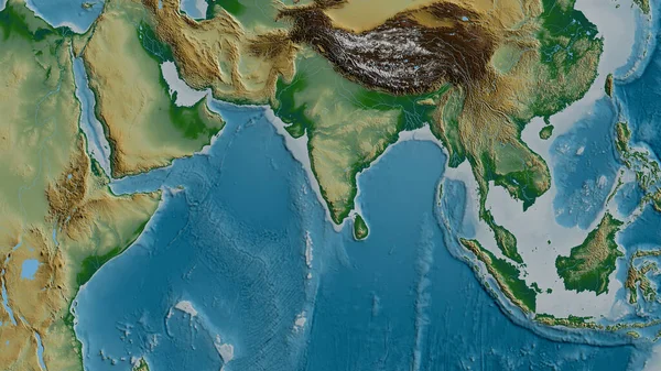 インドプレートの周囲の地域の物理的な地図 3Dレンダリング — ストック写真