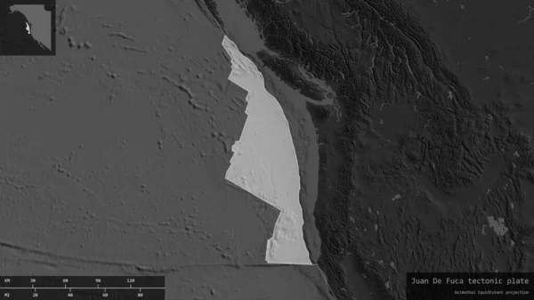 Juan Fuca Plate Shape Outlined Darkened Desaturated Background Bilevel Map — Stock Photo, Image