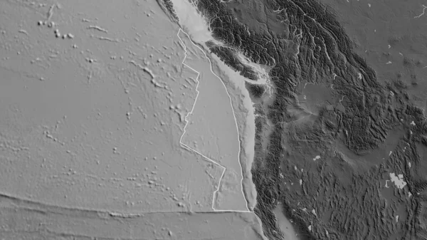 Outline Juan Fuca Tectonic Plate Borders Surrounding Plates Background Grayscale — Stock Photo, Image