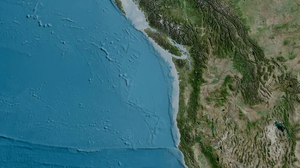 フアン フカ地殻プレート周辺の地域の衛星地図 3Dレンダリング — ストック写真