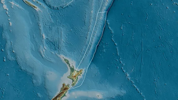 Outline Kermadec Tectonic Plate Borders Surrounding Plates Background Relief Map — Stock Photo, Image