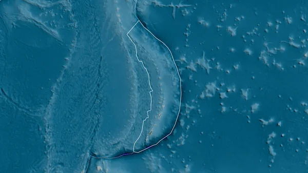 救済地図の背景に周囲のプレートの境界を持つマリアナ地殻プレートの概要 3Dレンダリング — ストック写真