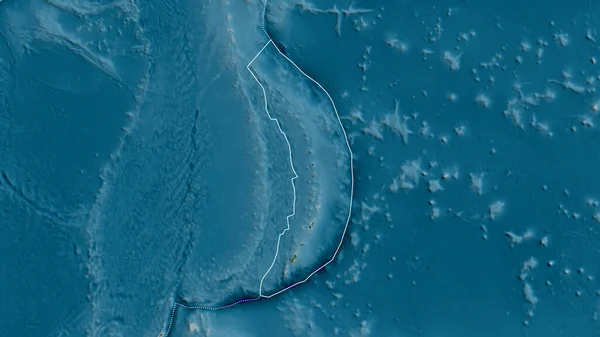 衛星地図を背景に周囲のプレートの境界を持つマリアナ地殻プレートの概要 3Dレンダリング — ストック写真