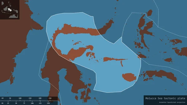 Molucca Tvar Mořského Plátu Vyznačený Tmavém Vybledlém Pozadí Vzorové Mapy — Stock fotografie