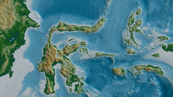 Mapa Físico Área Torno Placa Tectónica Mar Molucca Renderização — Fotografia de Stock