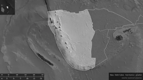 Nueva Forma Placa Hébridas Delineada Fondo Oscuro Desaturado Del Mapa —  Fotos de Stock