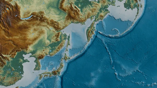 Reliéfní Mapa Oblasti Kolem Tektonické Desky Okhotsk Vykreslování — Stock fotografie