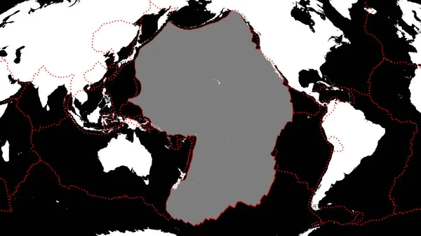 太平洋板块的形状 其边缘为周边板块 背景是由大陆和岛屿构成的白色面具 3D渲染 — 图库照片