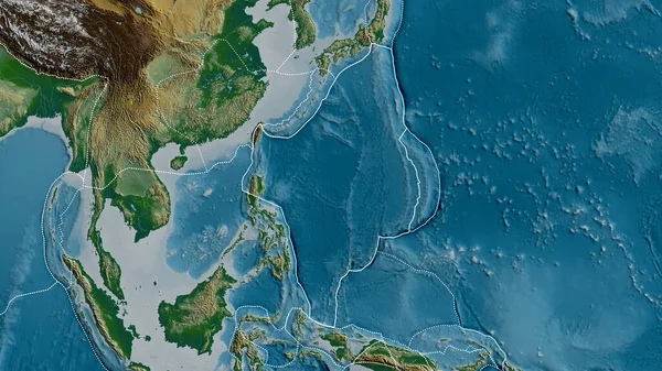 Контур Тектонической Плиты Филиппинского Моря Границами Окружающих Плит Фоне Физической — стоковое фото