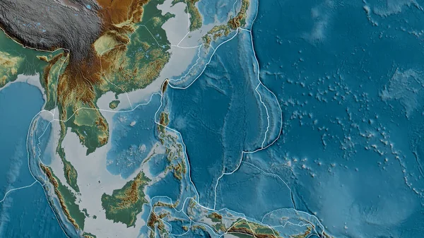 Obrys Tektonické Desky Filipínského Moře Okraji Okolních Desek Pozadí Reliéfní — Stock fotografie