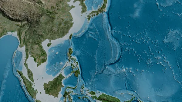 Satellite map of the area around the Philippine Sea tectonic plate. 3D rendering