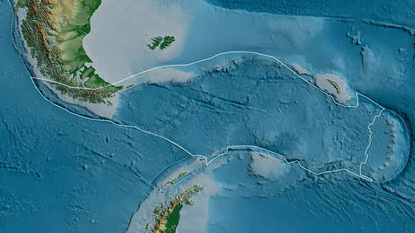 Scotia Tektonik Plakasının Dış Hatları Fiziksel Bir Haritanın Arka Planıyla — Stok fotoğraf