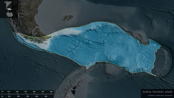 Scotia Plaatvorm Geschetst Een Verduisterde Gedeatureerde Achtergrond Van Satellietkaart Met — Stockfoto