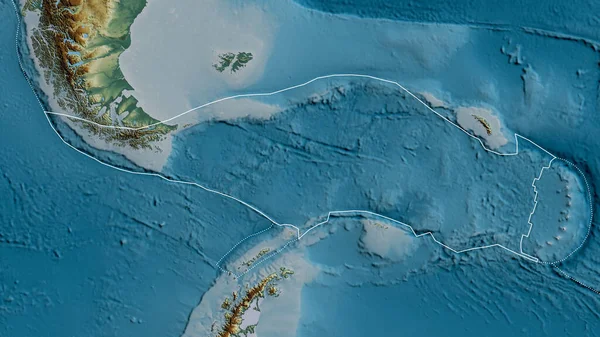 Outline Scotia Tectonic Plate Borders Surrounding Plates Background Relief Map — Stock Photo, Image