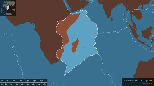 Somalijski Kształt Płyty Nakreślony Ciemnym Zdesperowanym Tle Mapy Wzorców Nakładkami — Zdjęcie stockowe