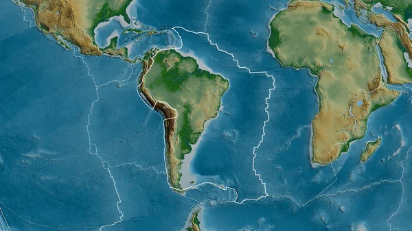 Esboço Placa Tectônica Sul Americana Com Fronteiras Das Placas Circundantes — Fotografia de Stock