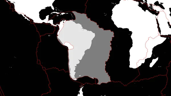 Kształt Płyty Tektonicznej Ameryki Południowej Granicami Otaczających Płyt Tle Białej — Zdjęcie stockowe