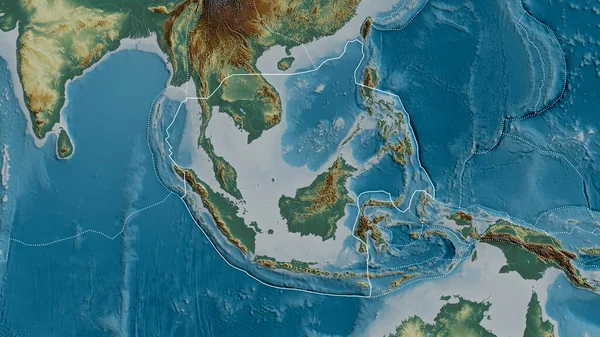 Kontur Sunda Tektoniska Plattan Med Gränserna För Omgivande Plattor Mot — Stockfoto