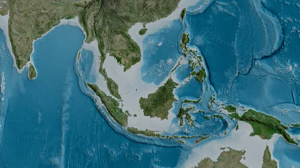 Mapa Satelital Del Área Alrededor Placa Tectónica Sunda Renderizado — Foto de Stock