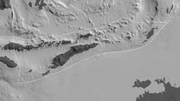レベルマップを背景に周囲のプレートの境界線を持つ東ティモールの地殻プレートの概要 3Dレンダリング — ストック写真