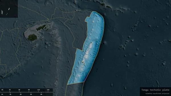 Forma Placa Tonga Delineada Sobre Fondo Oscuro Desaturado Del Mapa — Foto de Stock