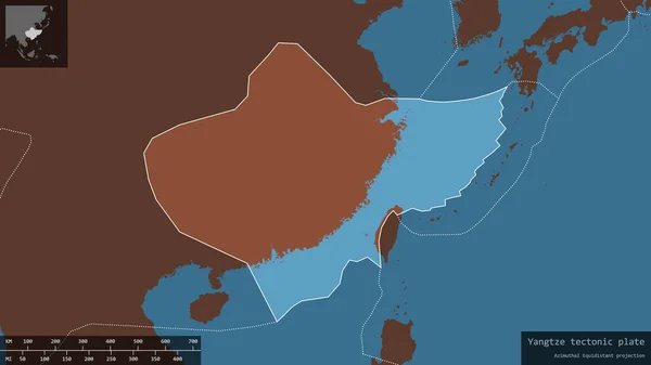 Kształt Płyty Jangcy Zarysowany Ciemnym Zdesperowanym Tle Mapy Wzorca Nakładkami — Zdjęcie stockowe