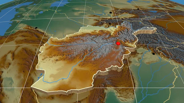 Afghanistan Extruded Relief Orthographic Map Capital Administrative Borders Graticule — Stock Photo, Image