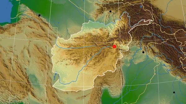 Afganistán Esbozado Mapa Ortográfico Físico Capital Fronteras Administrativas Graticule —  Fotos de Stock