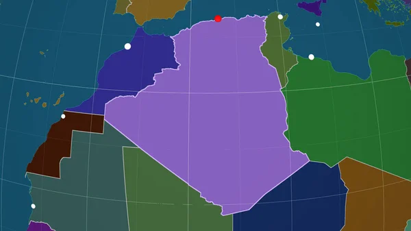 Algeria Descritta Nella Mappa Ortografica Amministrativa Capitale Frontiere Amministrative Graticole — Foto Stock