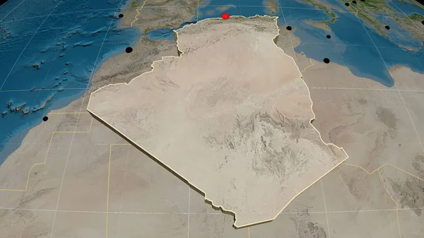 Algérie Extrudé Sur Carte Orthographique Satellite Capital Frontières Administratives Gratifications — Photo