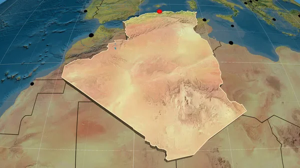 Algeria Estruso Sulla Mappa Ortografica Topografica Capitale Frontiere Amministrative Graticole — Foto Stock