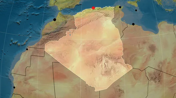 Algéria Körvonalazódott Topográfiai Ortográfiai Térképen Tőke Közigazgatási Határok Térítésmentesen — Stock Fotó