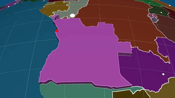 Angola Extruido Mapa Ortográfico Administrativo Capital Fronteras Administrativas Graticule —  Fotos de Stock