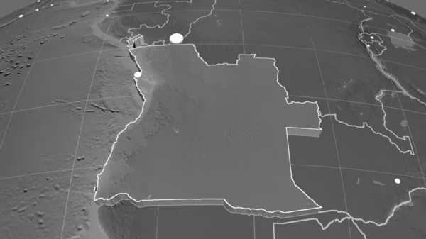 Angola Extruded Grayscale Orthographic Map Capital Administrative Borders Graticule — Stock Photo, Image