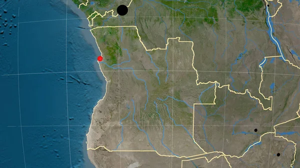 Angola Describe Mapa Ortográfico Por Satélite Capital Fronteras Administrativas Graticule —  Fotos de Stock