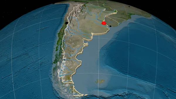Argentina Extruido Mapa Ortográfico Por Satélite Capital Fronteras Administrativas Graticule —  Fotos de Stock
