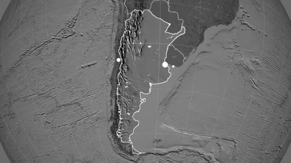 Argentina Outlined Bilevel Orthographic Map Capital Administrative Borders Graticule — Stock Photo, Image