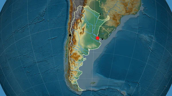 Argentina Skisserat Relief Ortografisk Karta Kapital Administrativa Gränser Och Tacksamhet — Stockfoto